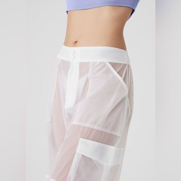 ALO Yoga Womens White Sheer Effusion Cargo Wide Leg Trouser - Picture 5 of 14